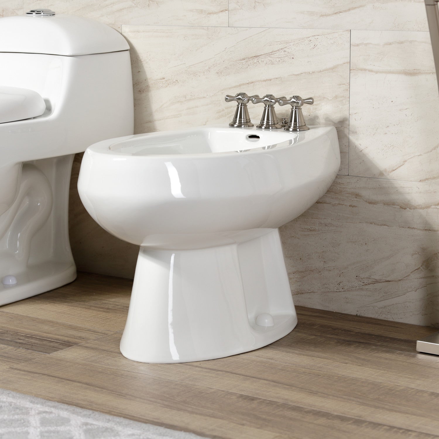 Kingston Heirloom KB328AX - Victorian Three-Handle Deck Mount Vertical Spray Bidet Faucet with Brass Pop-Up, Brushed Nickel — thumbnail 2